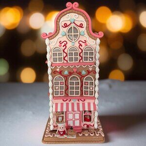 Light Up Christmas Pink Tall Gingerbread Candy Sugar House 16-1/2" Tall